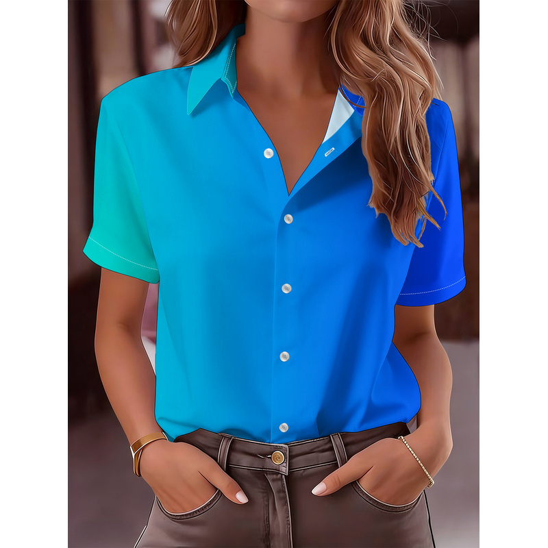 Women Formal Wear Stitching - Damen Freizeithemd mit kurzen Ärmeln, Knopfleiste,