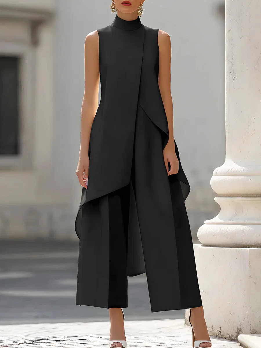 Formal Wear Women Us - Ärmelloser Hochgeschlossener Asymmetrischer Mehrlagiger Jumpsuit mit