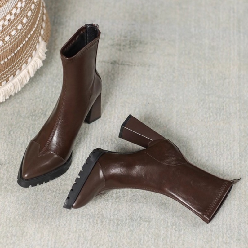 Pump Heel Block - Französische enge Stiefel mit spitzer Zehenpartie,