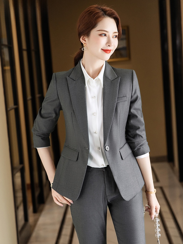 High End Women'S Formal Wear - Graues Anzug-Set für Damen Frühling Herbst