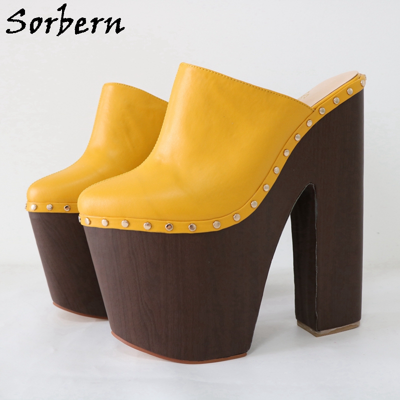 Pump Heel Block - Sorbern Ingwer Gelb Pumpe Schuhe 24cm