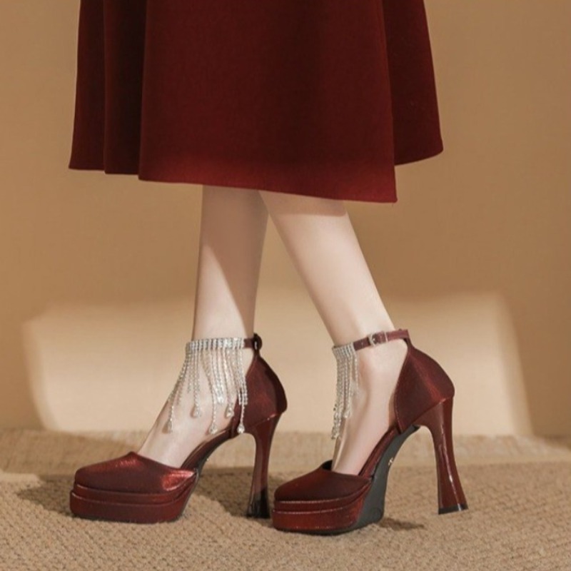 Pump Heel Block - Damen Mary Jane Brautschuhe mit eckiger