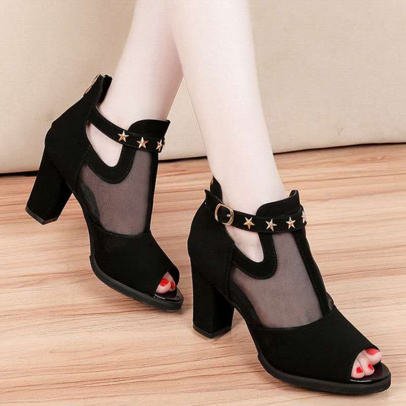 Women Formal Wear For Office - Mesh Peep Toe Blockabsatz Damen Sandalen