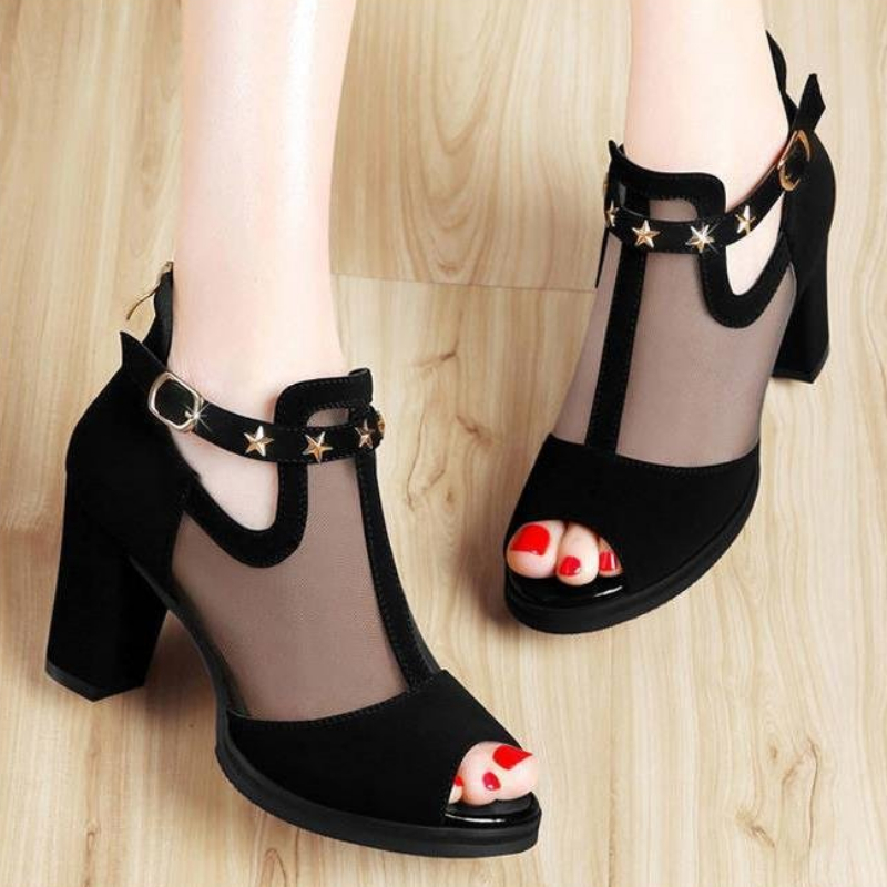 Mesh Peep Toe Blockabsatz Dame – Women Formal Wear For Office Bewertung und Preis